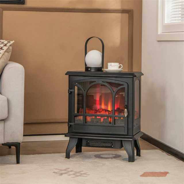 23" Electric Fireplace Stove, 1400W Freestanding 3-Sided Fireplace Heater with 3-Level Dimmable Flame, Remote Control, 6H Timer & Overheat Protection
