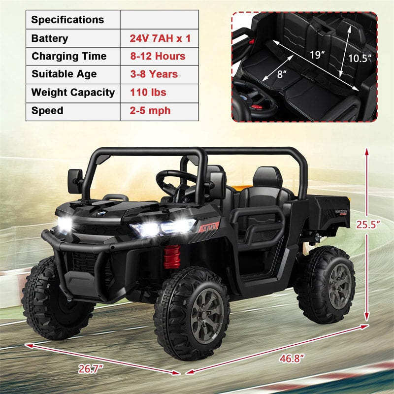 24V 2-Seater Ride-On Dump Truck, Kids Electric UTV with Dump Bed, Shovel, Remote Control & Dual Motors, Battery Powered Ride-On Car for Child