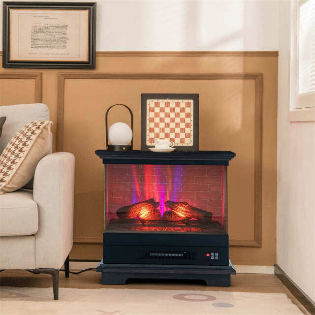 27" Electric Fireplace with Mantel, 1400W Freestanding Heater, 3-Sided Glass View, 7 Flame Colors, Remote Control, 6H Timer, Overheat Protection