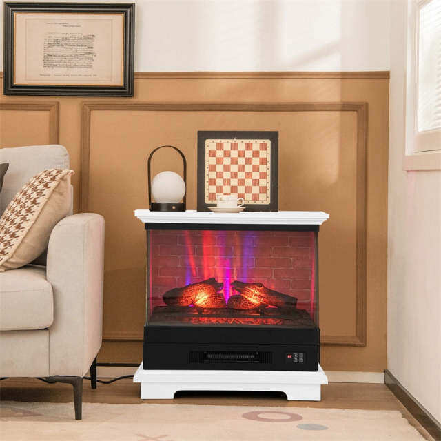 27" Electric Fireplace with Mantel, 1400W Freestanding Heater, 3-Sided Glass View, 7 Flame Colors, Remote Control, 6H Timer, Overheat Protection
