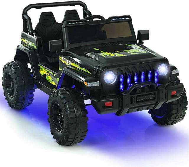 2-Seater Ride-On Truck for Kids, 12V Battery Powered Electric Vehicle with Remote Control & LED Lights, Ride-On Car for Boys Girls Gifts