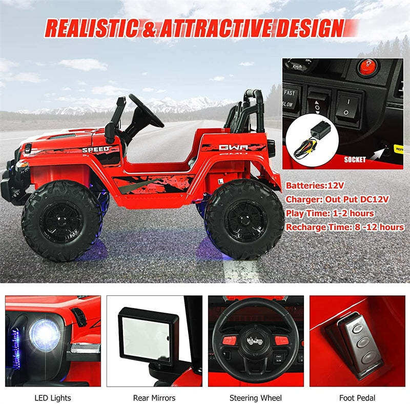 2-Seater Ride-On Truck for Kids, 12V Battery Powered Electric Vehicle with Remote Control & LED Lights, Ride-On Car for Boys Girls Gifts