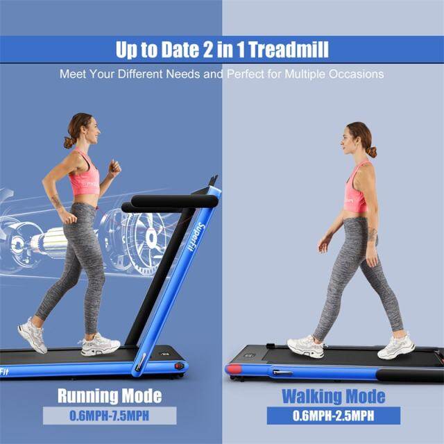 2-in-1 Folding Treadmill, 2.25HP Under Desk Treadmill with LED Display, APP & Remote Control, No Installation, Walking Jogging Machine for Home