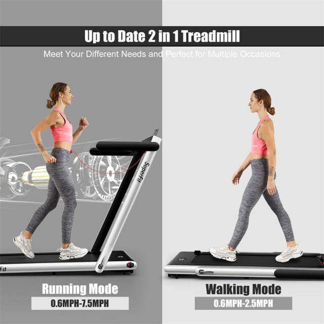 2-in-1 Folding Treadmill, 2.25HP Under Desk Treadmill with LED Display, APP & Remote Control, No Installation, Walking Jogging Machine for Home