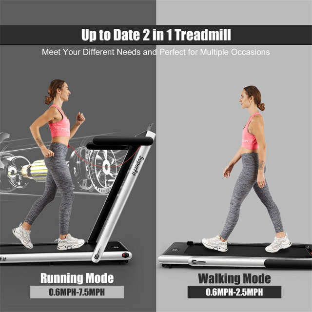 2-in-1 Folding Treadmill, 2.25HP Under Desk Treadmill with LED Display, APP & Remote Control, No Installation, Walking Jogging Machine for Home
