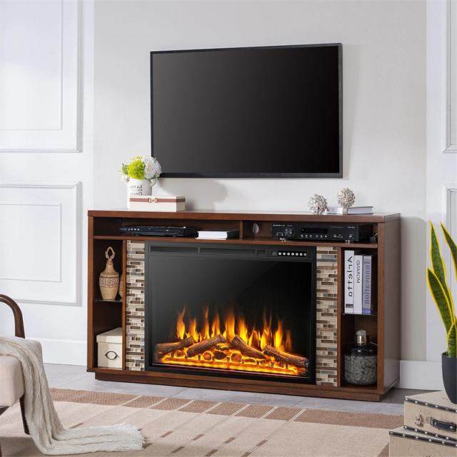 34" Electric Fireplace Insert Recessed Freestanding Fireplace Heater with Touch Panel, Remote Control & 4 Log Flame Effects