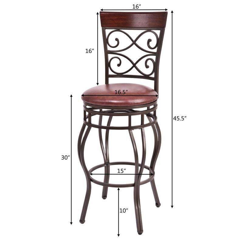 Vintage Metal Swivel Bar Stools Set of 4, 30" Bar Height Barstools with Back, PU Leather Padded Seat & 300lbs Capacity for Kitchen Island, Pub