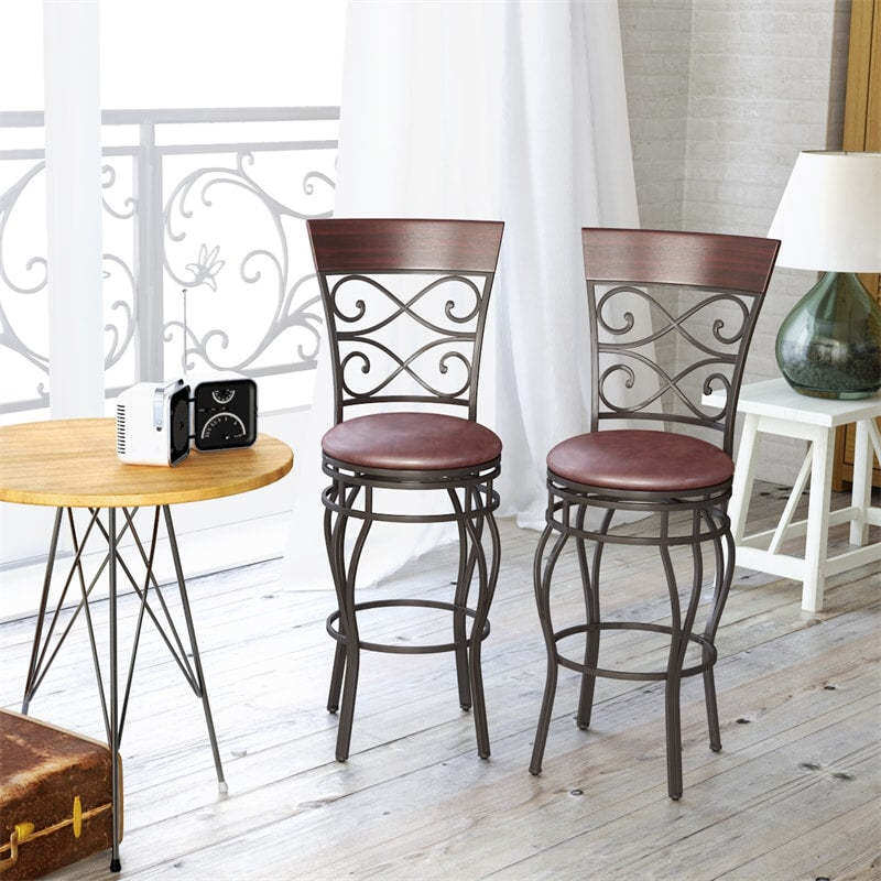 Vintage Metal Swivel Bar Stools Set of 4, 30" Bar Height Barstools with Back, PU Leather Padded Seat & 300lbs Capacity for Kitchen Island, Pub