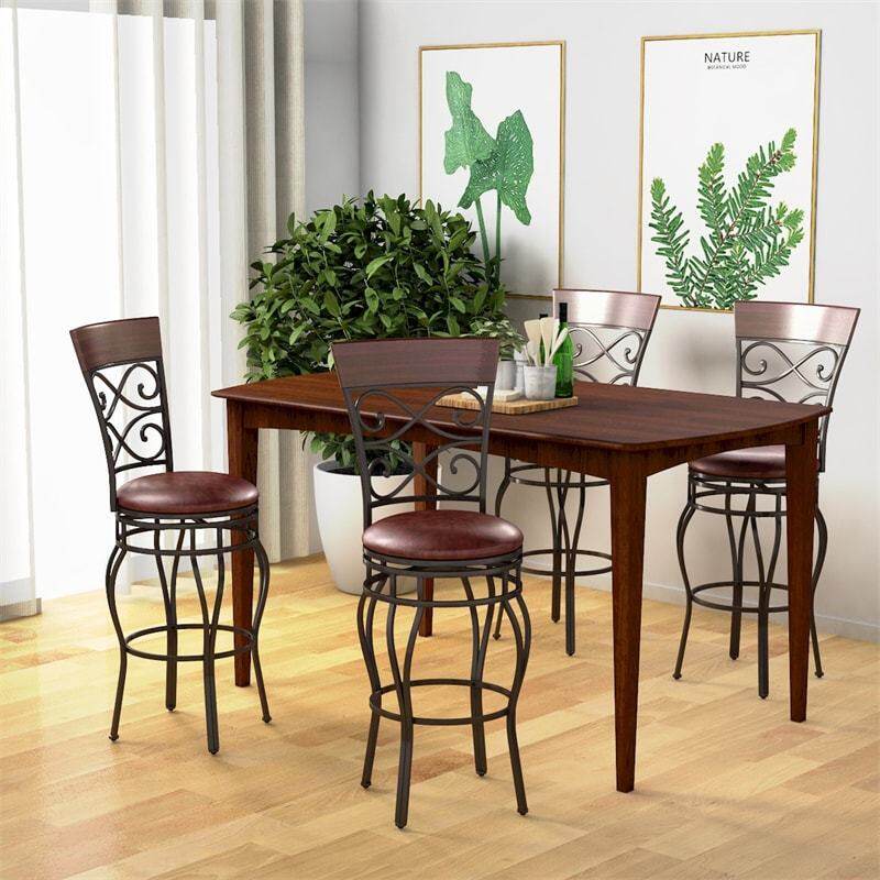 Vintage Metal Swivel Bar Stools Set of 4, 30" Bar Height Barstools with Back, PU Leather Padded Seat & 300lbs Capacity for Kitchen Island, Pub