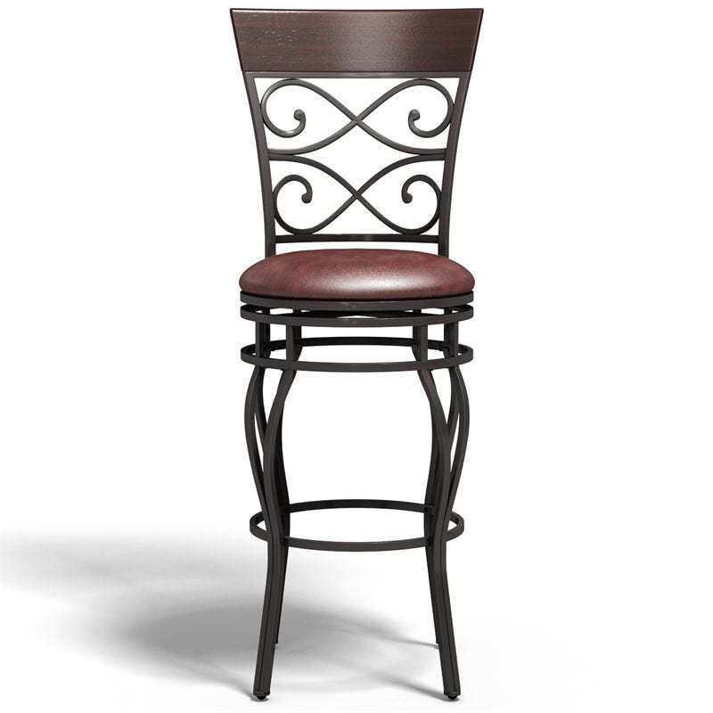 Vintage Metal Swivel Bar Stools Set of 4, 30" Bar Height Barstools with Back, PU Leather Padded Seat & 300lbs Capacity for Kitchen Island, Pub