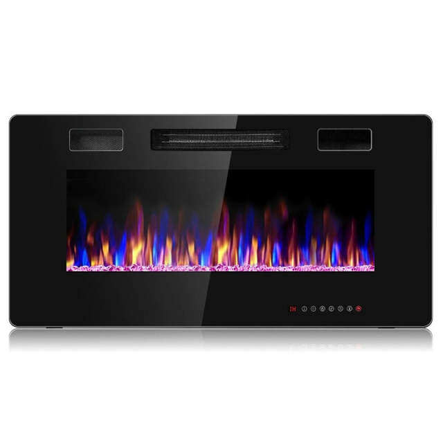 36" Recessed Electric Fireplace, Ultra-Thin Wall-Mounted Heater Insert with Adjustable Flame Color, Remote Control, Touch Screen, 8H Timer, 750W/1500W