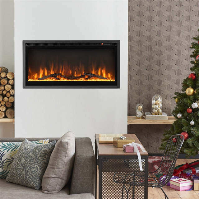 36" Linear Electric Fireplace Wall Mounted Freestanding Recessed Fireplace 1500W Slim Fireplace Heater with Remote Control