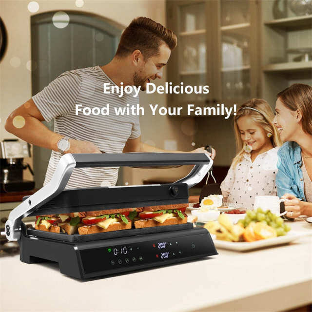 3-in-1 Electric Panini Press Sandwich Maker Indoor Grill with Non-Stick Double Sided Plates & 5 Auto Cooking Mode