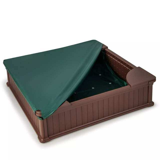 4FT Kids Sandbox, Weather Resistant HDPE Square Sand Pit with Oxford Cover & Bottom Liner for Outdoor Backyard, Lawn, Garden & Beach Play