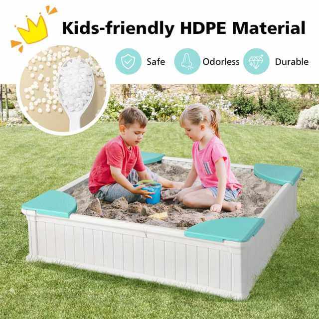 4FT Kids Sandbox, Weather Resistant HDPE Square Sand Pit with Oxford Cover & Bottom Liner for Outdoor Backyard, Lawn, Garden & Beach Play