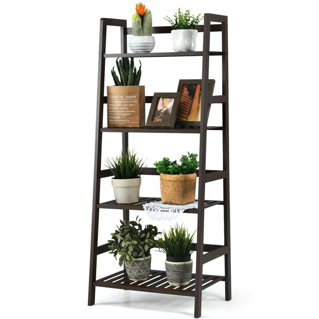 4 Tier Multifunctional Bamboo Ladder Shelf Plant Display Rack