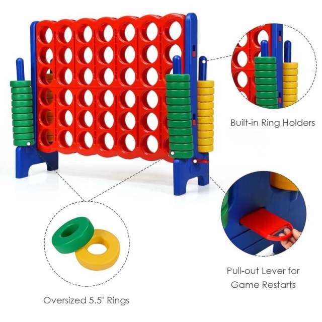 Giant 4-in-a-Row, Jumbo 4-to-Score Giant Game w/ 42 Rings, Quick-Release Slider, 3.5FT Tall Indoor Outdoor Connect 4 Yard Game for Kids, Adults