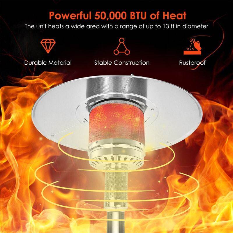 50,000 BTU Propane Patio Heater, Standing Outdoor LP Gas Heater with Wheels, Stainless Steel Burner & Tip-Over Protection for Garden Backyard
