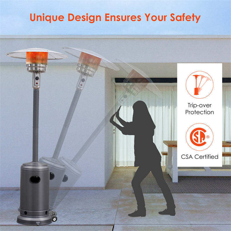 50,000 BTU Propane Patio Heater, Standing Outdoor LP Gas Heater with Wheels, Stainless Steel Burner & Tip-Over Protection for Garden Backyard