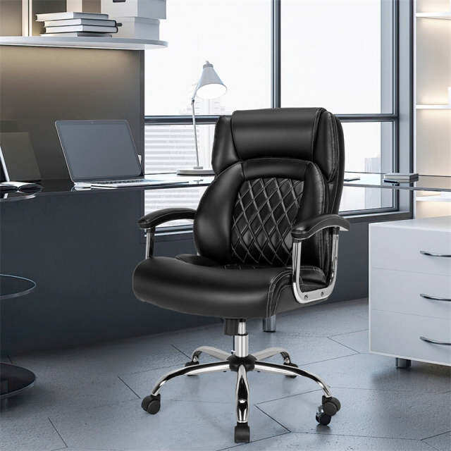 500LBS Big & Tall Office Chair, High-Back Leather Executive Chair w/ Wide Seat for Heavy People, Height Adjustable Swivel Computer Desk Chair