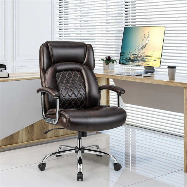 500LBS Big & Tall Office Chair, High-Back Leather Executive Chair w/ Wide Seat for Heavy People, Height Adjustable Swivel Computer Desk Chair