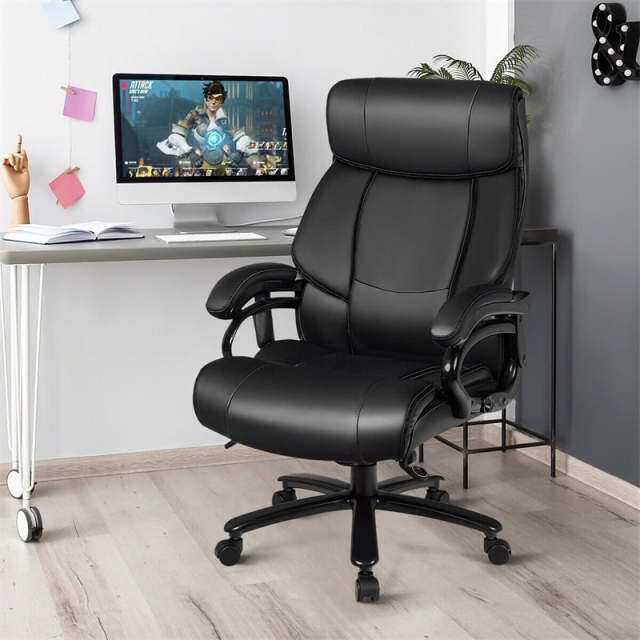 500lbs Big & Tall Office Chair, Ergonomic High Back Leather Massage Executive Chair with Remote, Padded Armrests, Height Adjustable for Heavy People