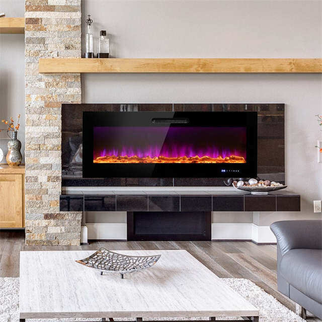50" Electric Fireplace Insert 5000 BTU Recessed Wall Mounted Fireplace Heater with Decorative Crystal, Dual Control & 9-Level Adjustable Flame