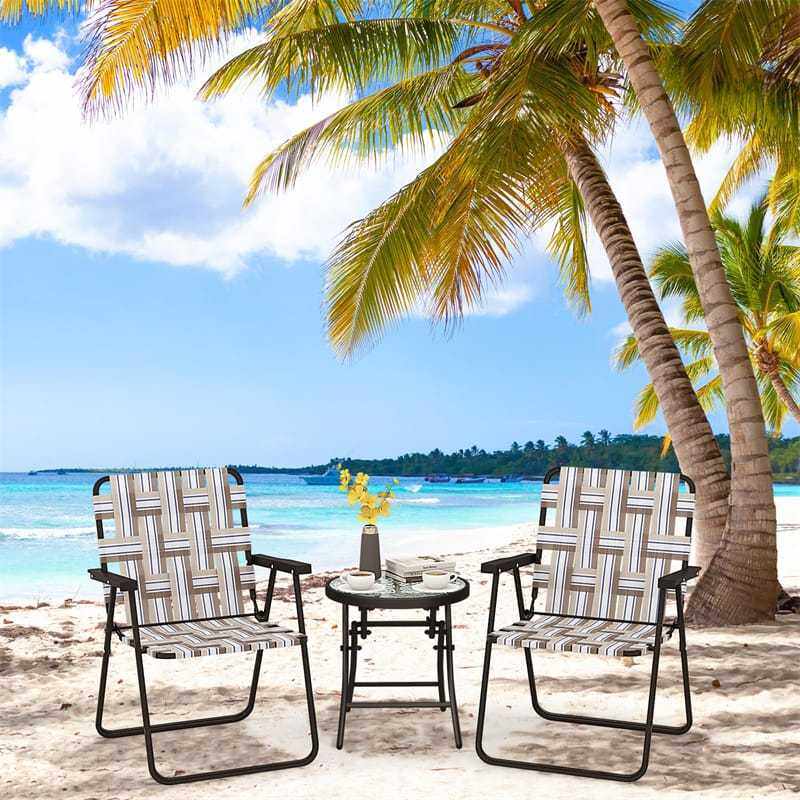 6 Pcs Portable Webbed Lawn Chairs Folding Beach Chairs Outdoor Camping Chair with Armrest