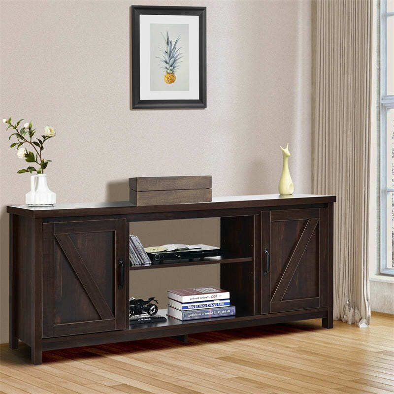 59" Fireplace TV Stand for TVs Up to 65", Farmhouse Wooden Media Console Table with Barn Doors, Storage Cabinet, Adjustable Shelves
