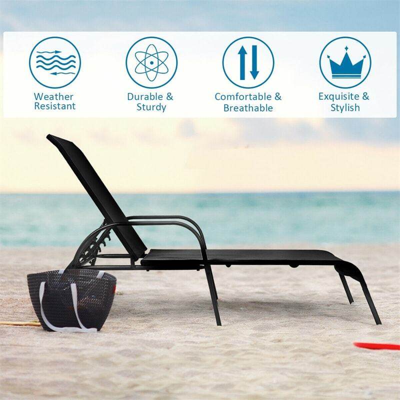 2-Pack Outdoor Sling Chaise Lounge Chairs with 5-Position Adjustable Backrest, Steel Frame Patio Sun Loungers for Poolside, Yard & Balcony