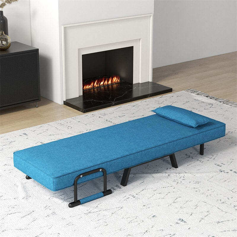 Convertible Sleeper Chair, 4-in-1 Folding Sofa Bed 6-Position Adjustable Backrest w/ Pillow, Reclining Chaise Sleeper Sofa for Living Room