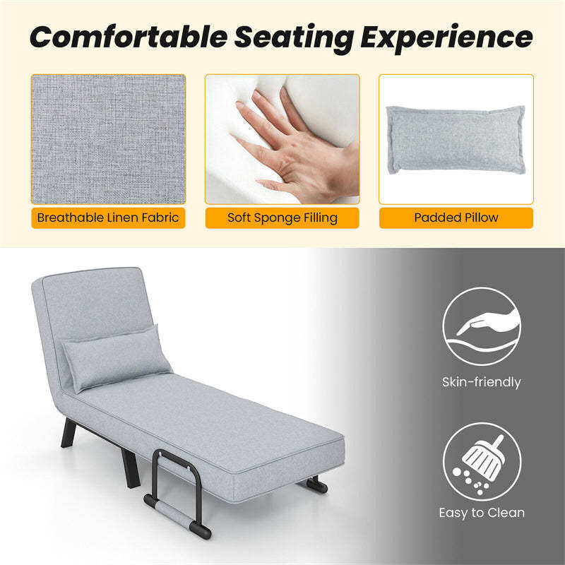 Convertible Sleeper Chair, 4-in-1 Folding Sofa Bed 6-Position Adjustable Backrest w/ Pillow, Reclining Chaise Sleeper Sofa for Living Room