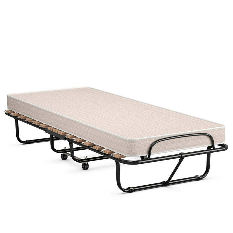 Folding Bed with 4" Memory Foam Mattress, Metal Frame Portable Rollaway Guest Bed Foldable Cot Bed for Adults, Made in Italy
