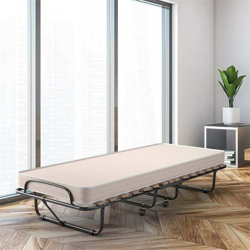 Folding Bed with 4" Memory Foam Mattress, Metal Frame Portable Rollaway Guest Bed Foldable Cot Bed for Adults, Made in Italy