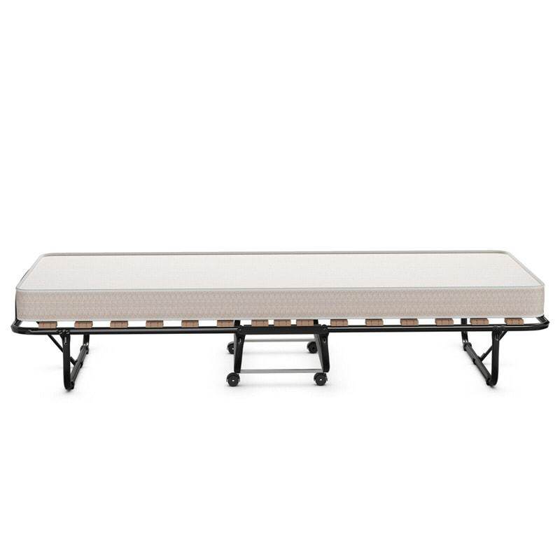 Folding Bed with 4" Memory Foam Mattress, Metal Frame Portable Rollaway Guest Bed Foldable Cot Bed for Adults, Made in Italy