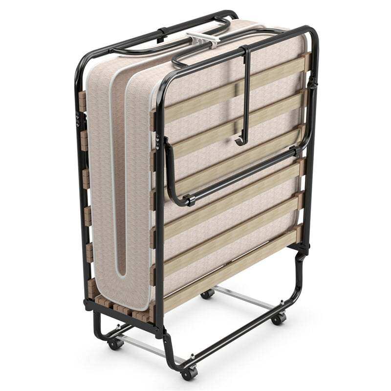 Folding Bed with 4" Memory Foam Mattress, Metal Frame Portable Rollaway Guest Bed Foldable Cot Bed for Adults, Made in Italy