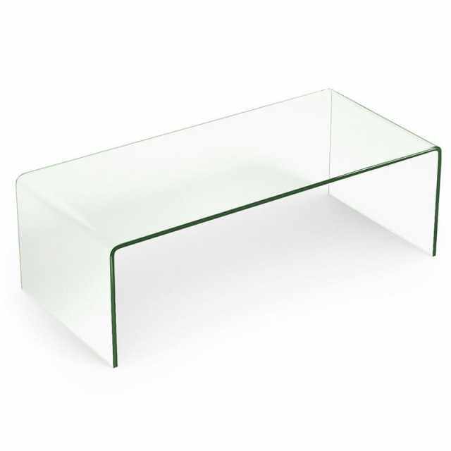 Glass Coffee Table, 42" x 19.7" Clear Tempered Glass End Table Waterfall Table with Rounded Edges, Modern Accent Table for Living Room Home Furniture