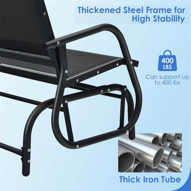 48" Outdoor Glider Bench 2 Person Patio Swing Glider Chair Backyard Rocking Loveseat Rocker Bench with Metal Frame, Breathable Fabric
