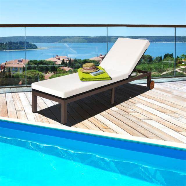 Outdoor Adjustable Chaise Lounge Chair Patio Rattan Reclining Chairs with Cushion