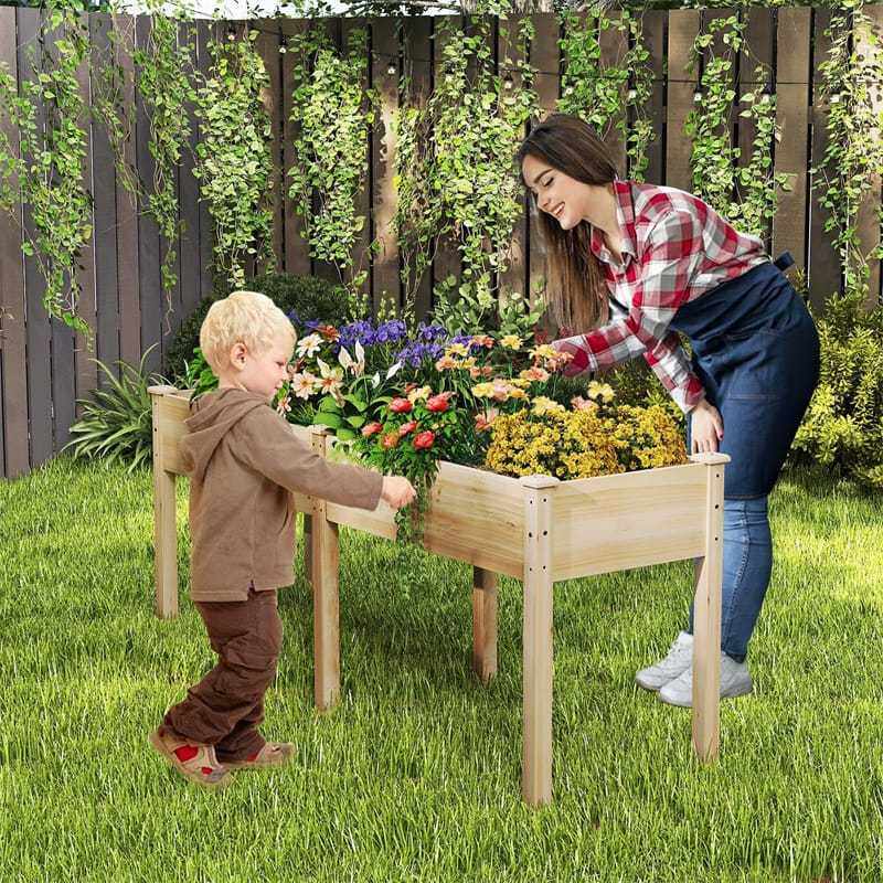 Wood Raised Garden Bed with Legs, Divider Panel & Drainage Holes, 73"x23"x30" Elevated Planter Box for Vegetables, Fruits, Flowers, Herbs
