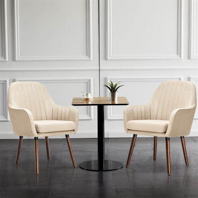 Set of 2 Fabric Dining Chairs, Upholstered Armchairs with Rubber Wood Legs, Thick Sponge Seat, Modern Accent Chairs for Living Room, Bedroom