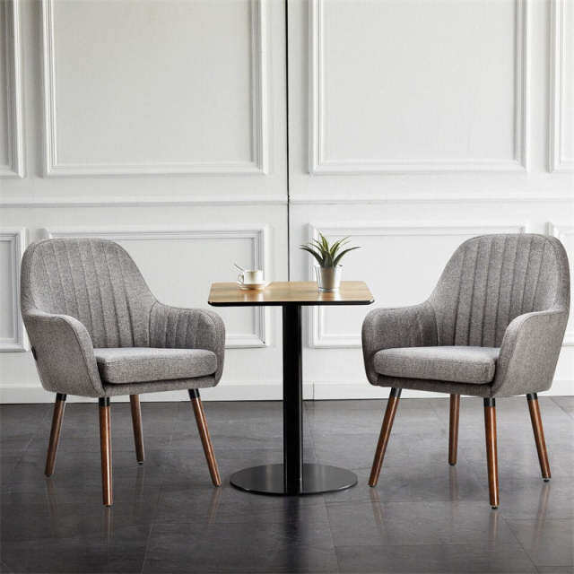 Set of 2 Fabric Dining Chairs, Upholstered Armchairs with Rubber Wood Legs, Thick Sponge Seat, Modern Accent Chairs for Living Room, Bedroom