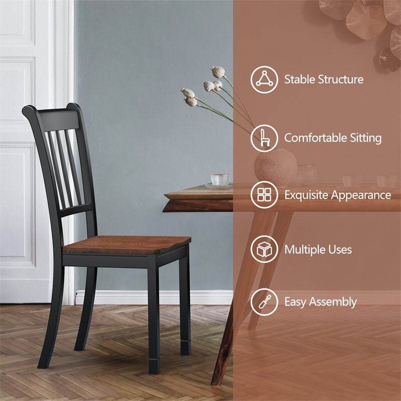 Wood Dining Chairs Set of 2, Armless Kitchen Chairs with Rubber Wood Frame & Curved Slat Back, Farmhouse Dining Room Chairs for Kitchen