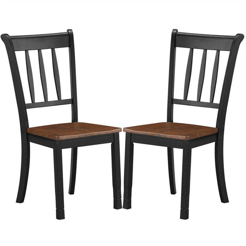 Wood Dining Chairs Set of 2, Armless Kitchen Chairs with Rubber Wood Frame & Curved Slat Back, Farmhouse Dining Room Chairs for Kitchen