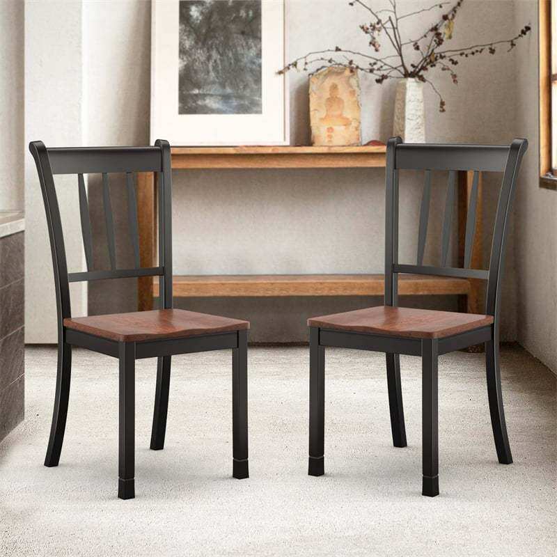 Wood Dining Chairs Set of 2, Armless Kitchen Chairs with Rubber Wood Frame & Curved Slat Back, Farmhouse Dining Room Chairs for Kitchen