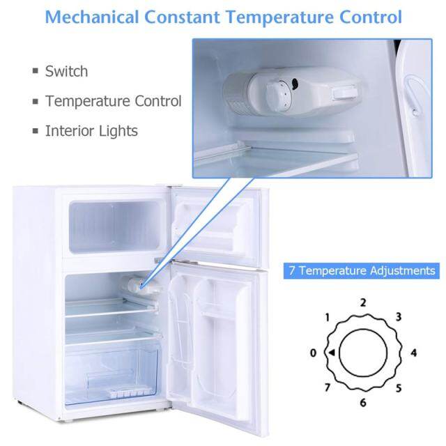 3.2 Cu. Ft. 2-Door Mini Fridge with Freezer, Compact Refrigerator with Temperature Control, Removable Shelves & Reversible Door for Dorm Office