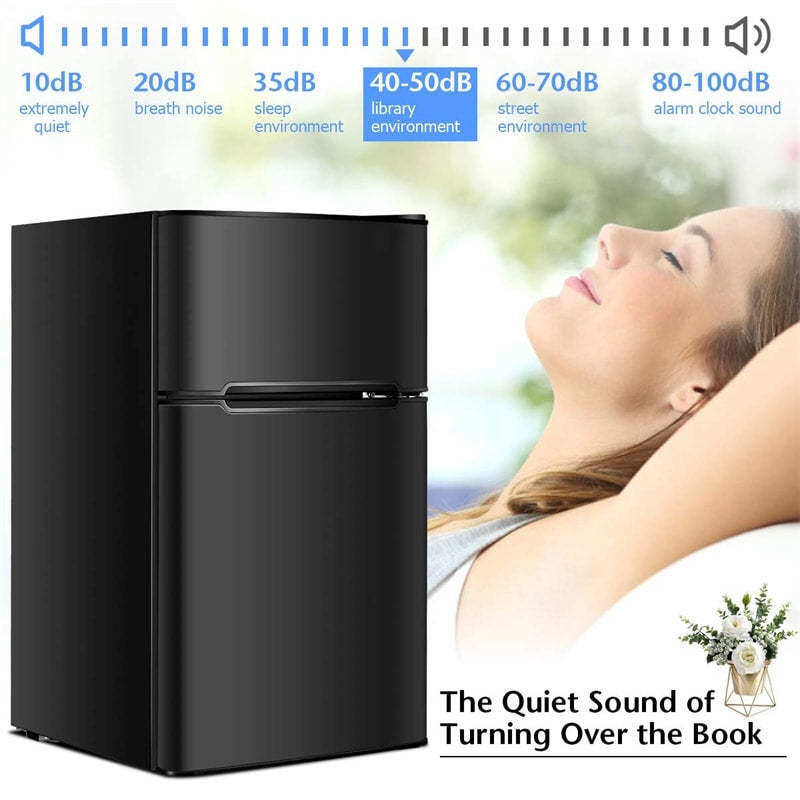 3.2 Cu. Ft. 2-Door Mini Fridge with Freezer, Compact Refrigerator with Temperature Control, Removable Shelves & Reversible Door for Dorm Office