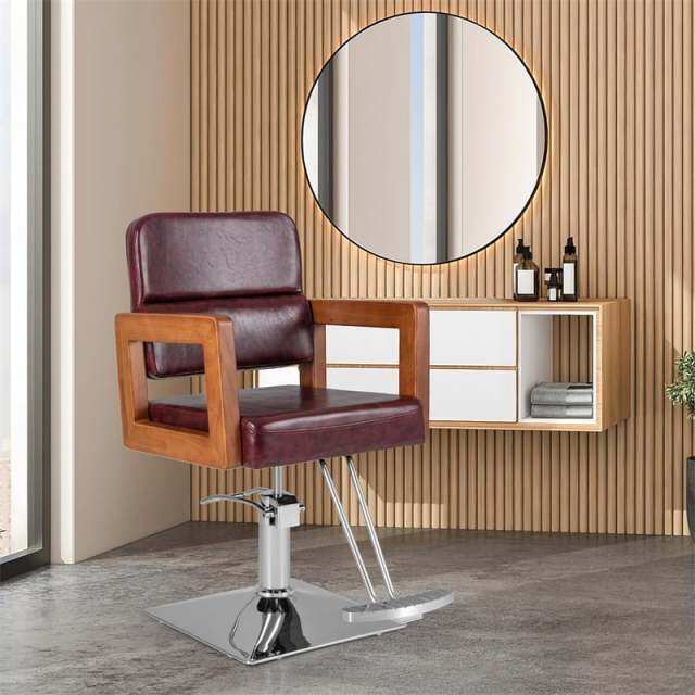 Barber Chair Height Adjustable Salon Chair 360° Swivel Spa Equipment Tattoo Styling Chair with Heavy Duty Hydraulic Pump & Wood Armrest