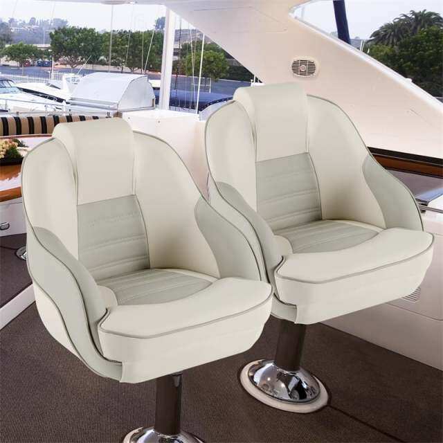 2-Pack Captain Bucket Seats, Waterproof PVC Leather Pontoon Boat Chairs with Thick Padding & Curved Armrests, High Back Boat Captain Chair for Fishing