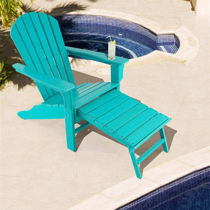 Outdoor HDPE Adirondack Chair, Weather Resistant Fire Pit Chair with Retractable Ottoman & 330 LBS Capacity for Patio, Backyard, Poolside